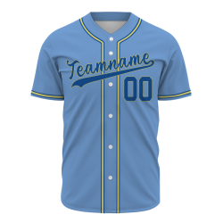 Custom  Blue Dark Blue Yellow Button Down Classic Style Authentic Baseball Jersey