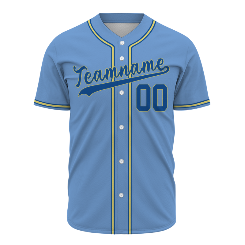 Custom  Blue Dark Blue Yellow Button Down Classic Style Authentic Baseball Jersey