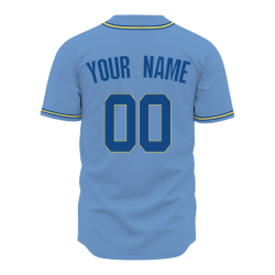 Custom  Blue Dark Blue Yellow Button Down Classic Style Authentic Baseball Jersey