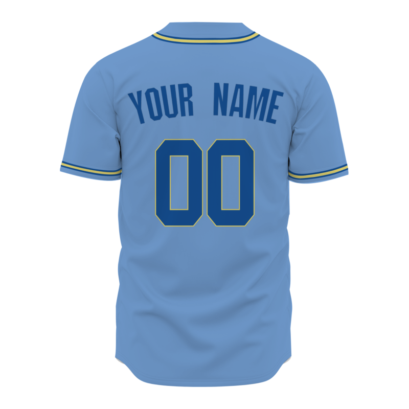 Custom  Blue Dark Blue Yellow Button Down Classic Style Authentic Baseball Jersey