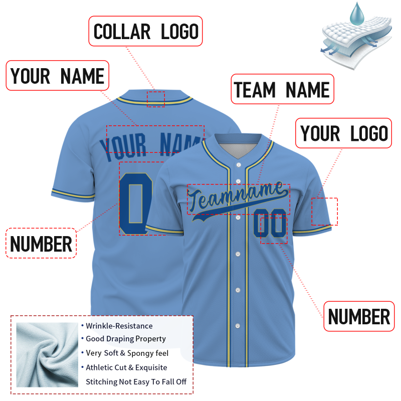 Custom  Blue Dark Blue Yellow Button Down Classic Style Authentic Baseball Jersey