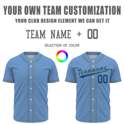 Custom  Blue Dark Blue Yellow Button Down Classic Style Authentic Baseball Jersey
