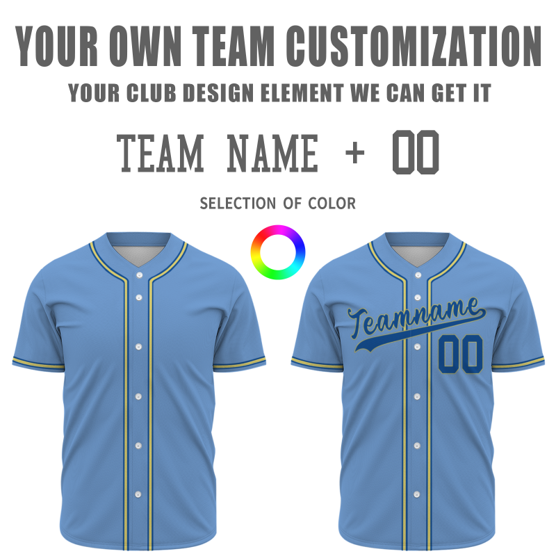 Custom  Blue Dark Blue Yellow Button Down Classic Style Authentic Baseball Jersey