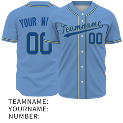 Custom  Blue Dark Blue Yellow Button Down Classic Style Authentic Baseball Jersey
