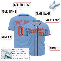 Custom Blue Orange Black Button Down Classic Style Authentic Baseball Jersey