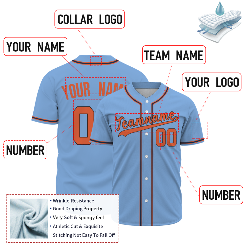 Custom Blue Orange Black Button Down Classic Style Authentic Baseball Jersey