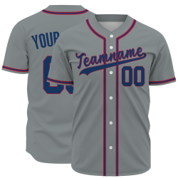 Custom Gray Red Blue Fashion Design Button Down Baseball Jersey