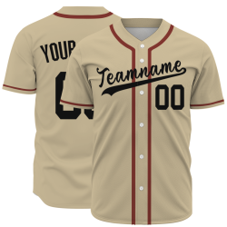 Custom Khaki Black Red Fashion Design Button Down Baseball Jersey