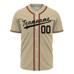 Custom Khaki Black Red Fashion Design Button Down Baseball Jersey