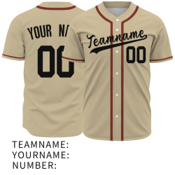 Custom Khaki Black Red Fashion Design Button Down Baseball Jersey