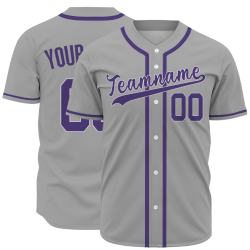 Custom Gray-Purple Fashion Design Button Down Baseball Jersey