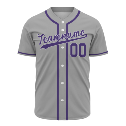 Custom Gray-Purple Fashion Design Button Down Baseball Jersey