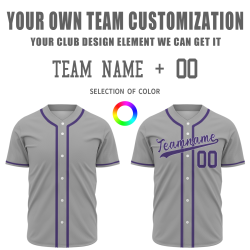 Custom Gray-Purple Fashion Design Button Down Baseball Jersey