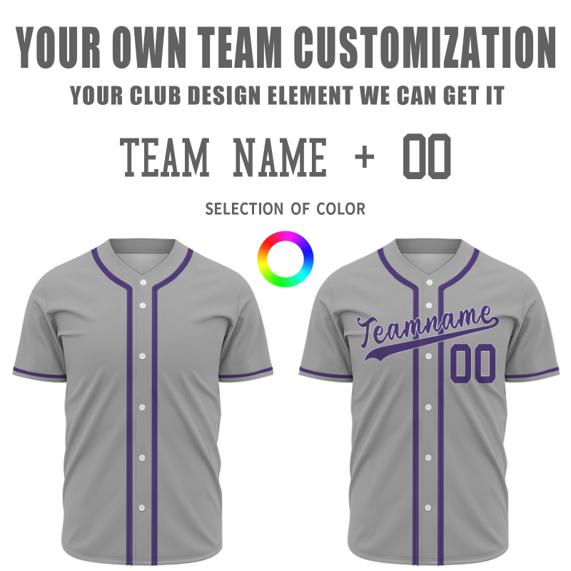 Custom Gray-Purple Fashion Design Button Down Baseball Jersey