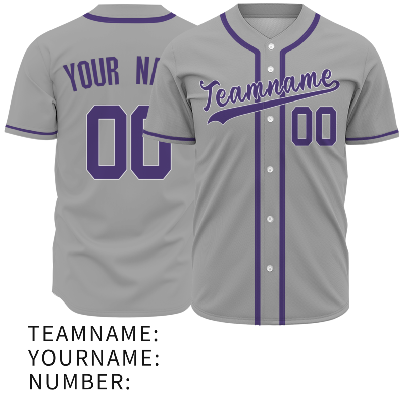 Custom Gray-Purple Fashion Design Button Down Baseball Jersey