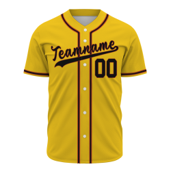 Custom Yellow Red Black Fashion Design Button Down Baseball Jersey