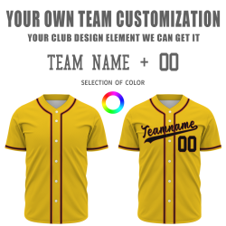 Custom Yellow Red Black Fashion Design Button Down Baseball Jersey