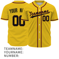 Custom Yellow Red Black Fashion Design Button Down Baseball Jersey