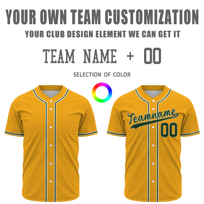 Custom Yellow White Green Fashion Design Button Down Baseball Jersey