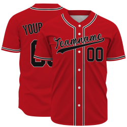 Custom Red White Black Fashion Design Button Down Baseball Jersey