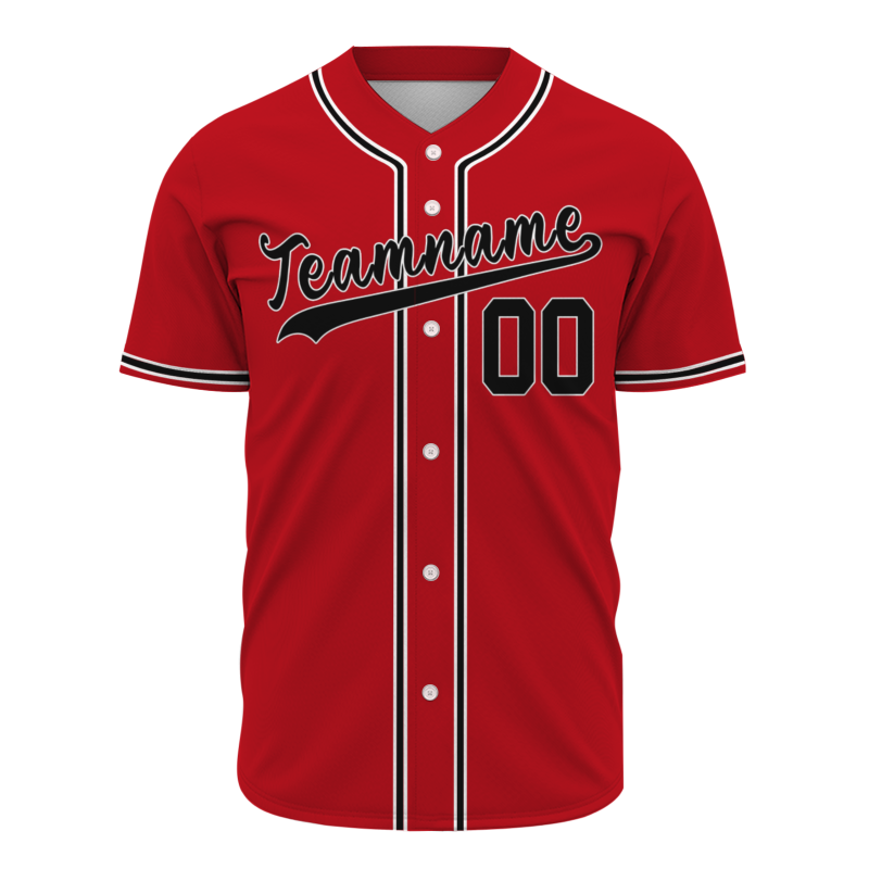 Custom Red White Black Fashion Design Button Down Baseball Jersey