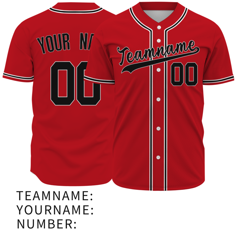 Custom Red White Black Fashion Design Button Down Baseball Jersey