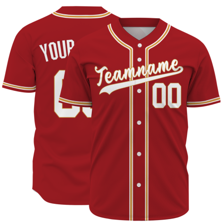 Custom Red White Yellow Fashion Design Button Down Baseball Jersey