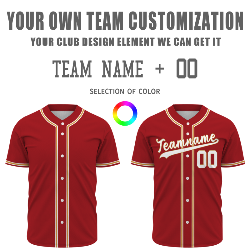 Custom Red White Yellow Fashion Design Button Down Baseball Jersey