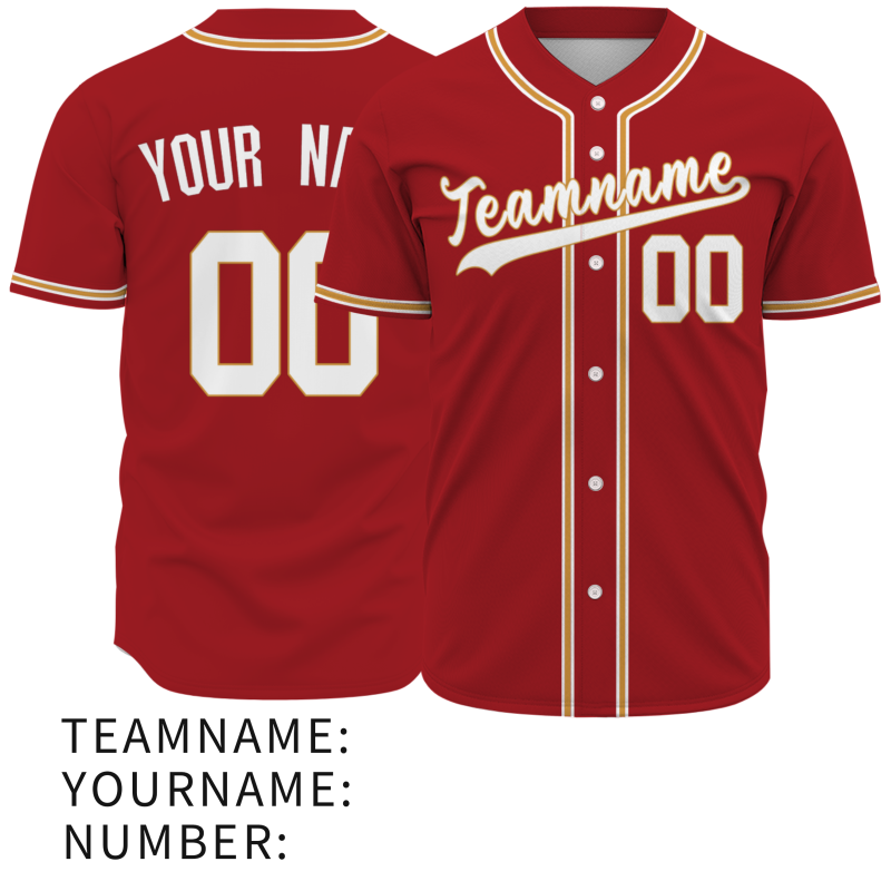 Custom Red White Yellow Fashion Design Button Down Baseball Jersey
