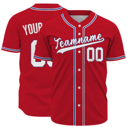 Custom Red Blue White Fashion Design Button Down Baseball Jersey