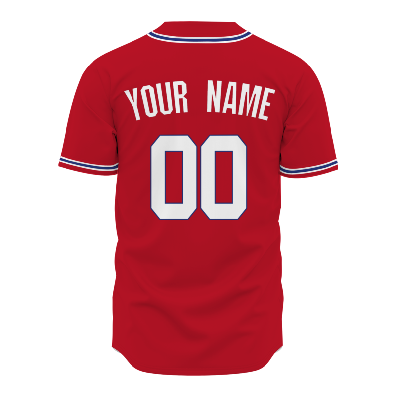 Custom Red Blue White Fashion Design Button Down Baseball Jersey