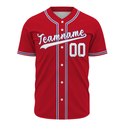 Custom Red Blue White Fashion Design Button Down Baseball Jersey