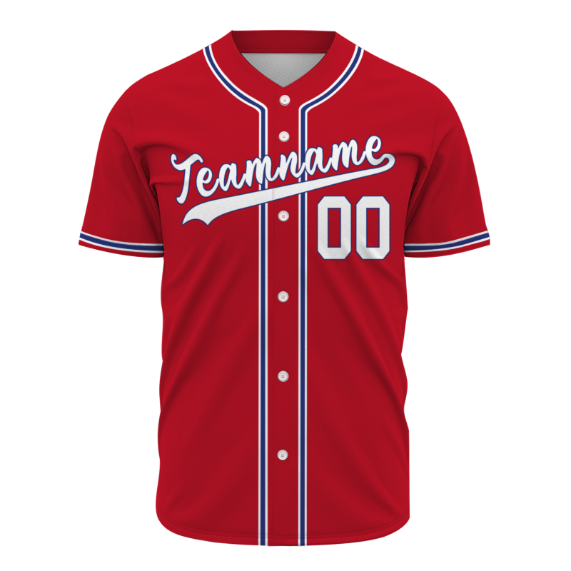 Custom Red Blue White Fashion Design Button Down Baseball Jersey