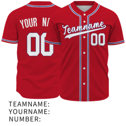 Custom Red Blue White Fashion Design Button Down Baseball Jersey