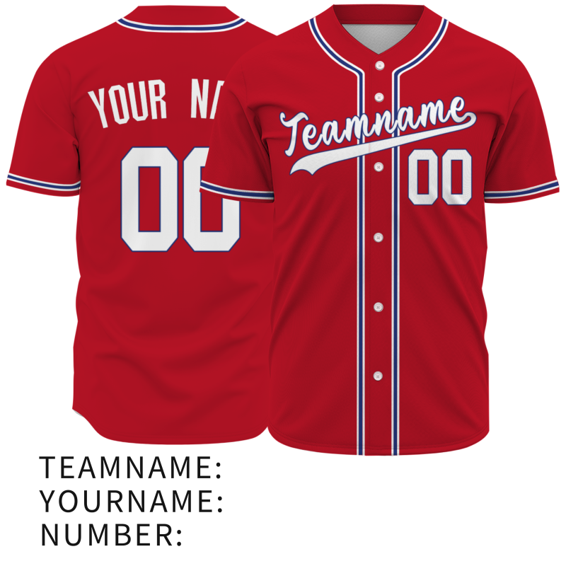Custom Red Blue White Fashion Design Button Down Baseball Jersey