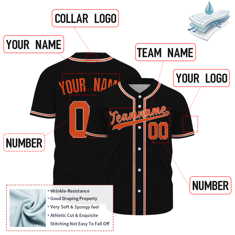 Custom Black Orange Personalized Classic Style Authentic Baseball Jersey
