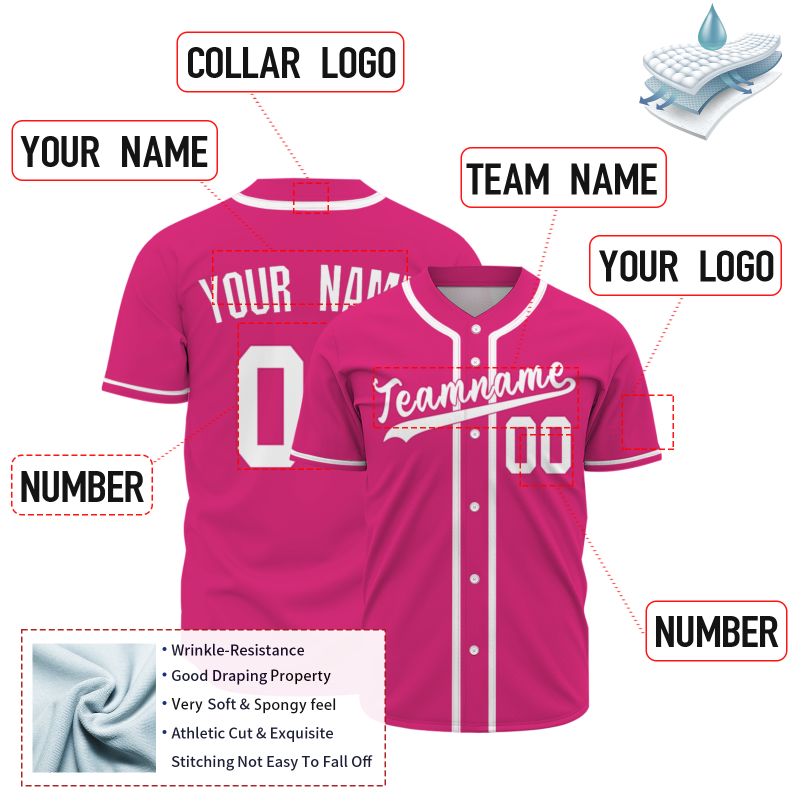 Custom Pink White Classic Style Authentic Baseball Jersey