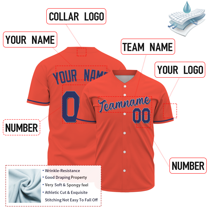Custom Orange Blue Classic Style Authentic Baseball Jersey