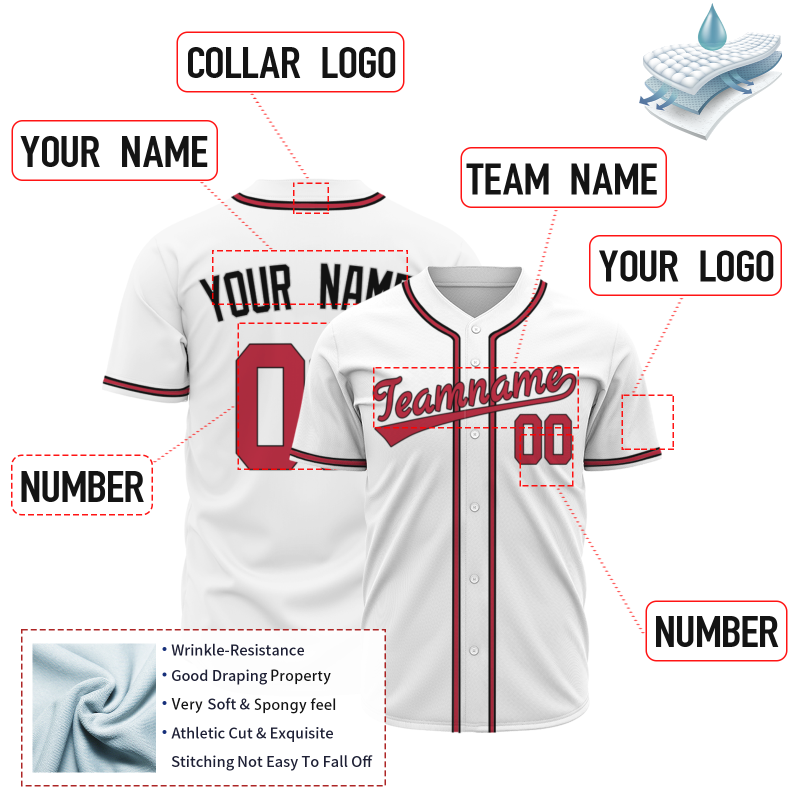 Custom White Red Black Classic Style Authentic Baseball Jersey