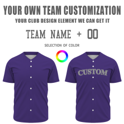 Custom Purple Black Gray Fashion Design Classic Style Button Baseball Jersey