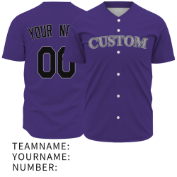 Custom Purple Black Gray Fashion Design Classic Style Button Baseball Jersey