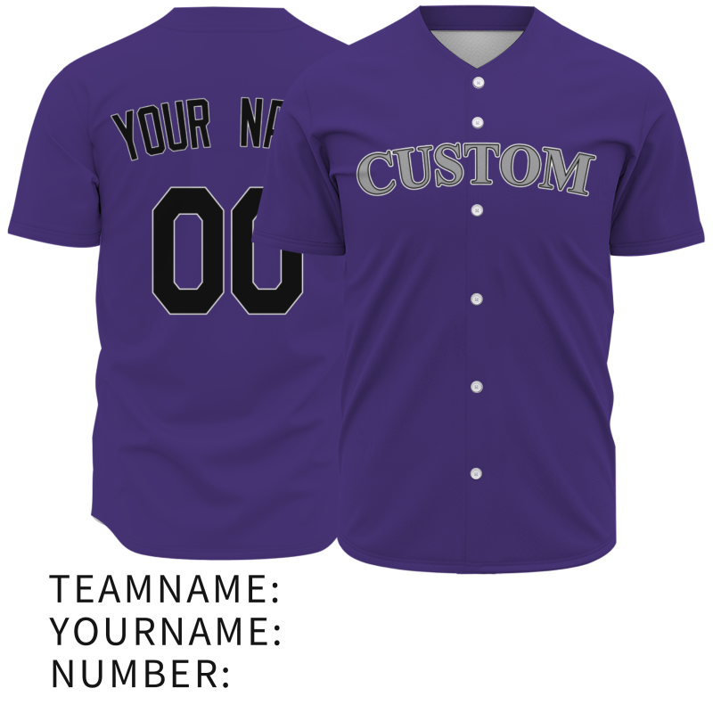 Custom Purple Black Gray Fashion Design Classic Style Button Baseball Jersey