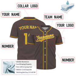 Custom Brown Yellow Fashion Design Classic Style Button Baseball Jersey