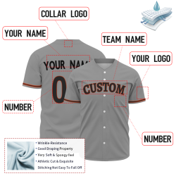 Custom Gray Red Black Fashion Design Classic Style Button Baseball Jersey