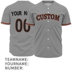 Custom Gray Red Black Fashion Design Classic Style Button Baseball Jersey