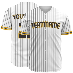 Custom White Yellow Black Stripes Fashion Design Classic Style Button Baseball Jersey