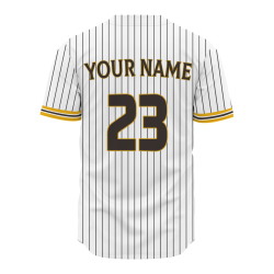 Custom White Yellow Black Stripes Fashion Design Classic Style Button Baseball Jersey