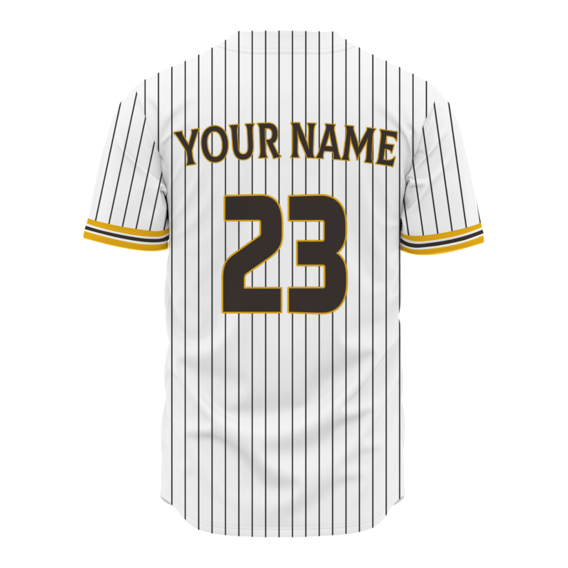 Custom White Yellow Black Stripes Fashion Design Classic Style Button Baseball Jersey