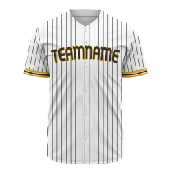 Custom White Yellow Black Stripes Fashion Design Classic Style Button Baseball Jersey