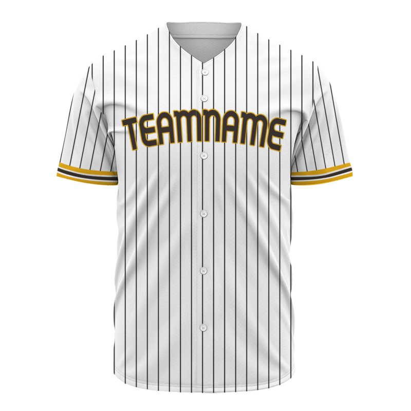 Custom White Yellow Black Stripes Fashion Design Classic Style Button Baseball Jersey